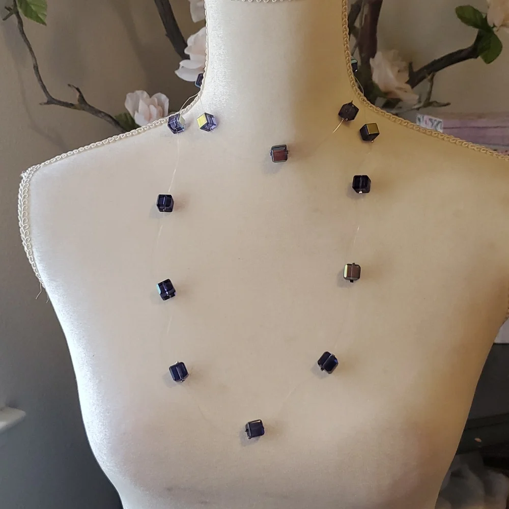 Blue Iridescent Floating Glass Beaded Infinity Necklace
